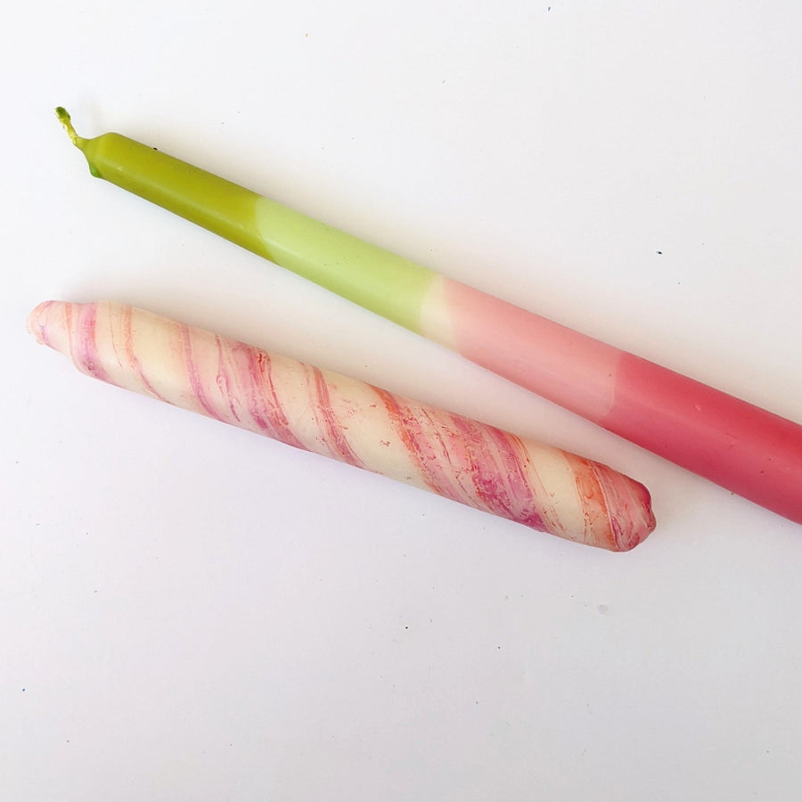 Handmade Marble Dyed Dinner Candles - Pink & Red - The Danes