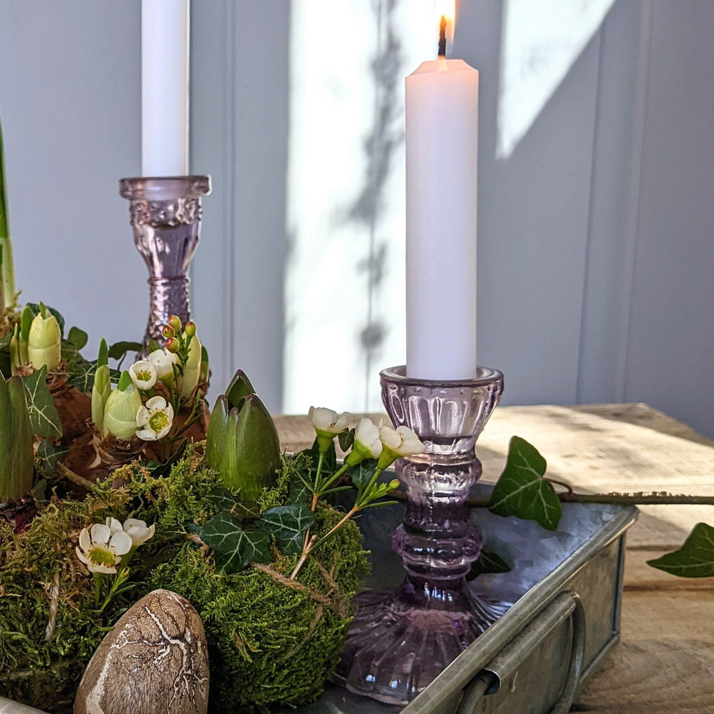 Lavender Recycled Glass Dinner Candlestick - 2 Sizes - Thedanes.co.uk - Creative & Sustainable Living The Scandinavian Way