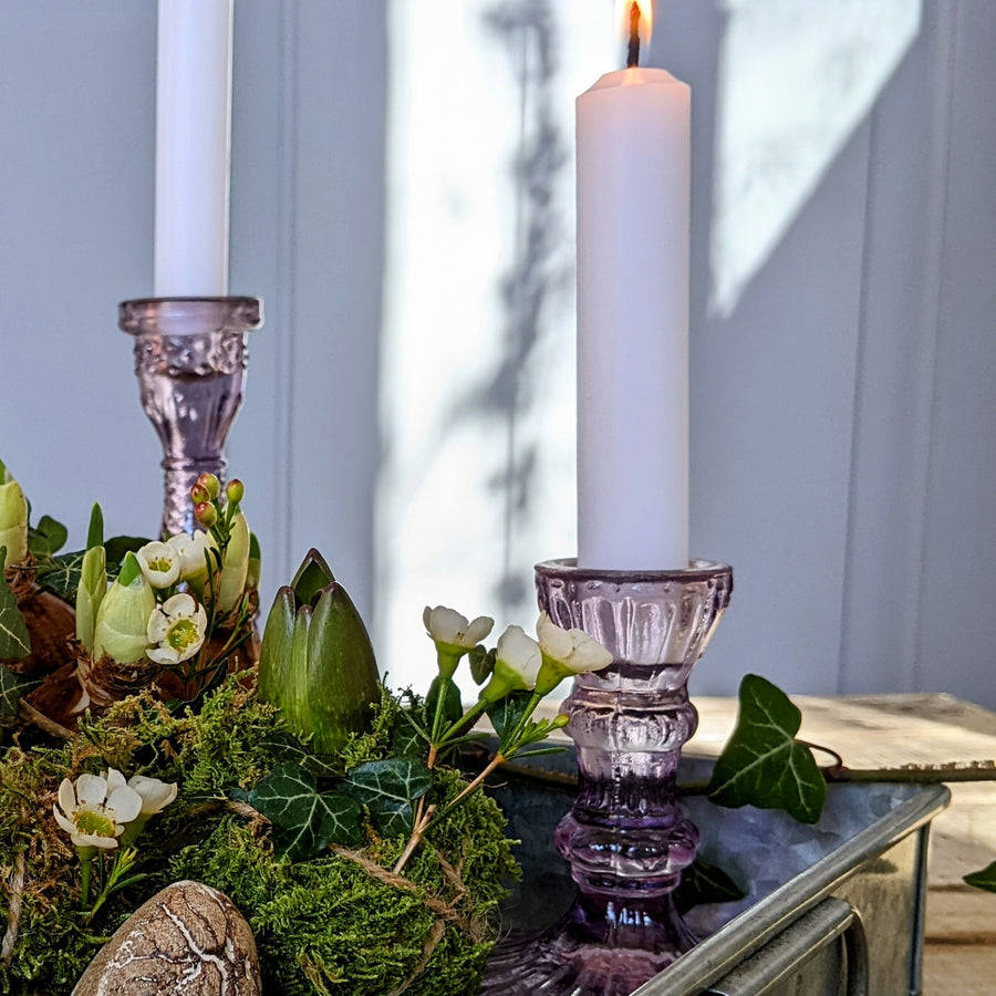 Lavender Recycled Glass Dinner Candlestick - 2 Sizes