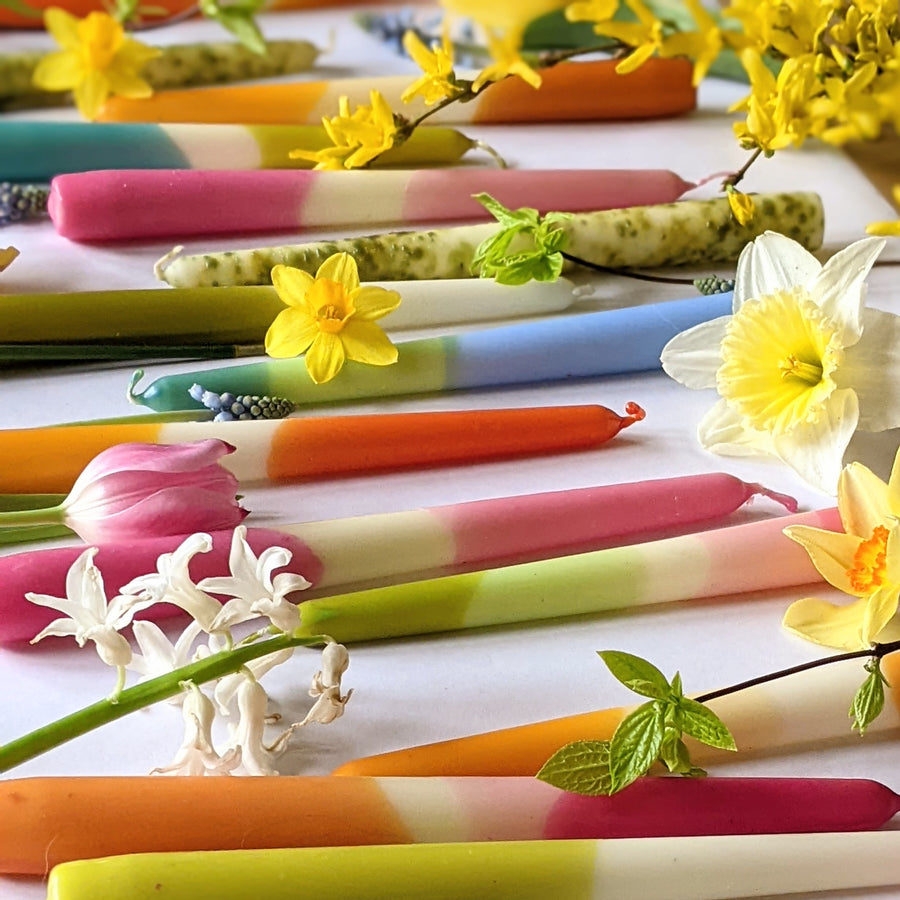 Handmade Dip Dye Dinner Candles - Spring Delight x 6