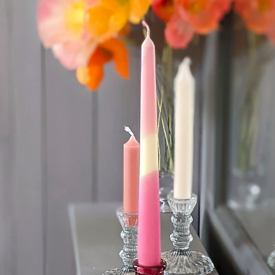Pink Two Tone Handmade Dinner Candles - Dip Dye - The Danes