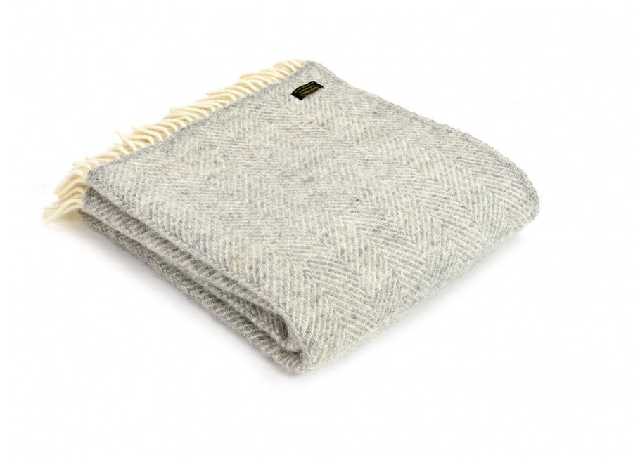 Pure New Wool Fishbone Throw -  Silver Grey by Tweedmill - The Danes