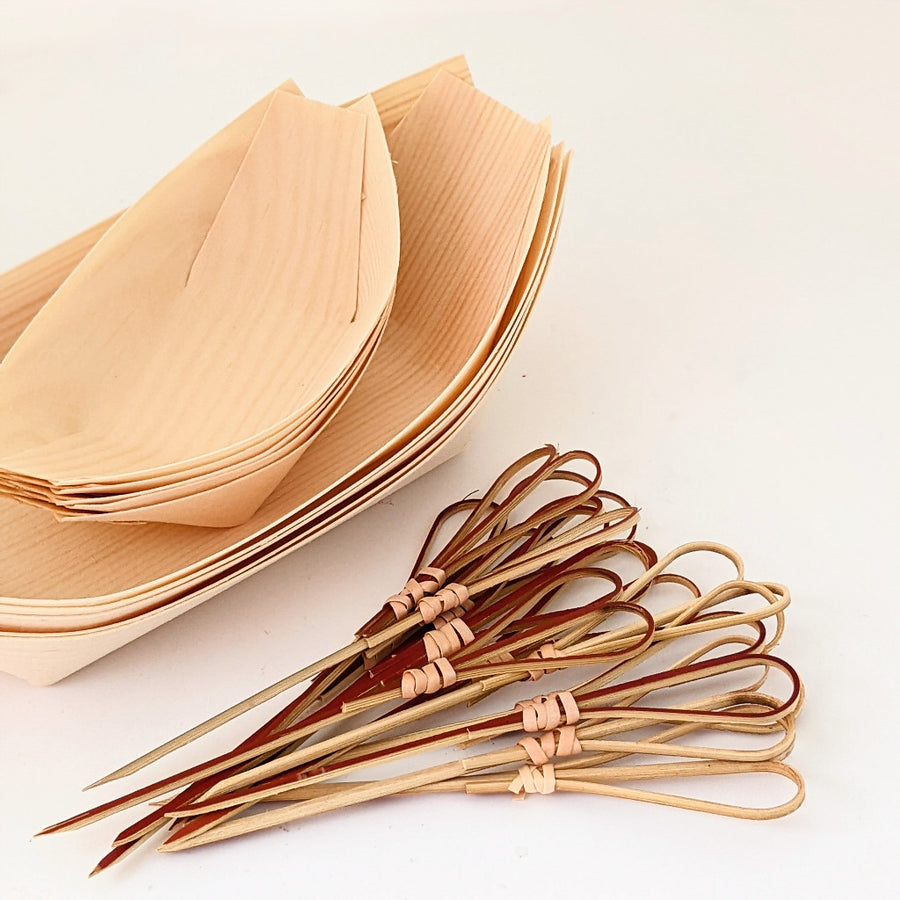 Heart Canapé Party Packs - Wooden Bowls & Skewers
