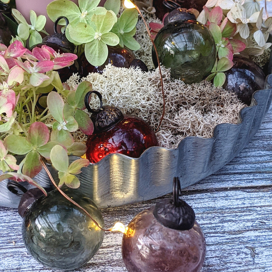 Moss Green Glass Baubles Decorations - The Danes