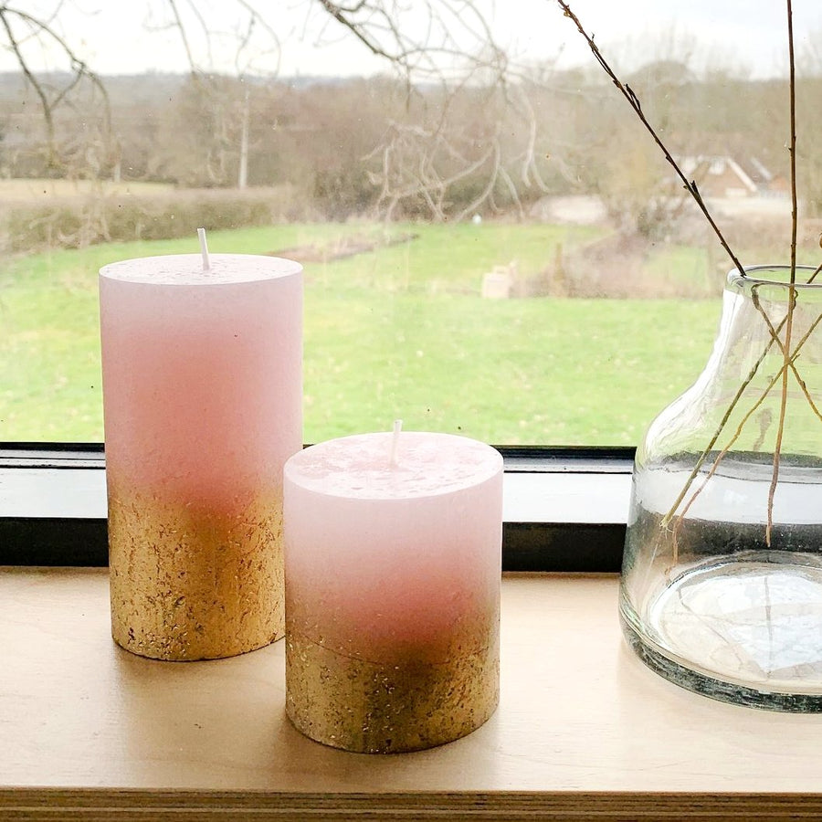 Rustic Pink & Metallic Ombre Pillar Candle - Thedanes.co.uk - Creative & Sustainable Living The Scandinavian Way