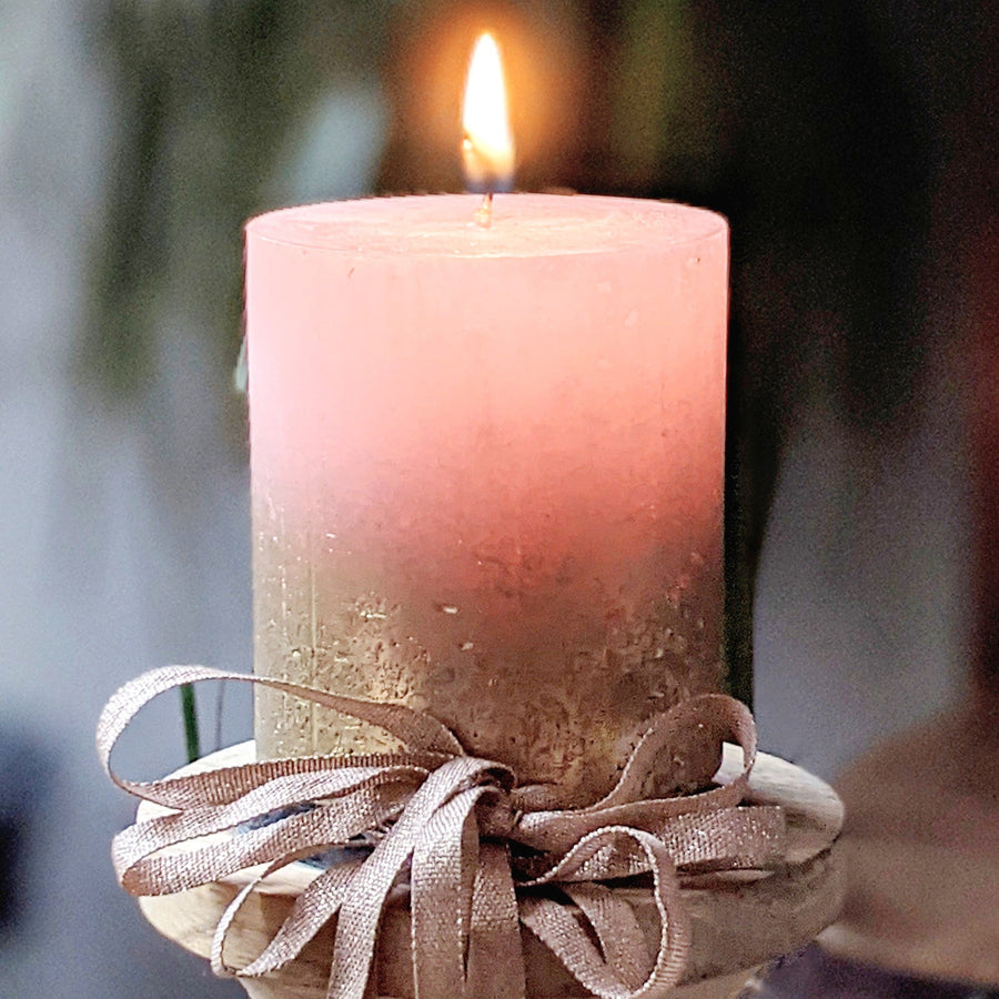 Rustic Pink & Metallic Ombre Pillar Candle - Thedanes.co.uk - Creative & Sustainable Living The Scandinavian Way