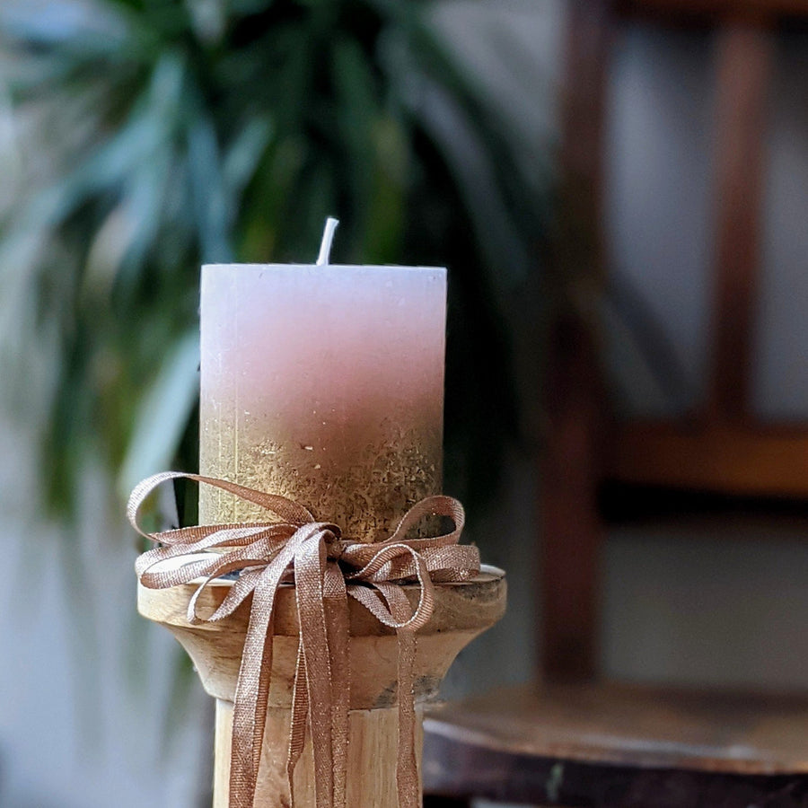 Rustic Pink & Metallic Ombre Pillar Candle - Thedanes.co.uk - Creative & Sustainable Living The Scandinavian Way