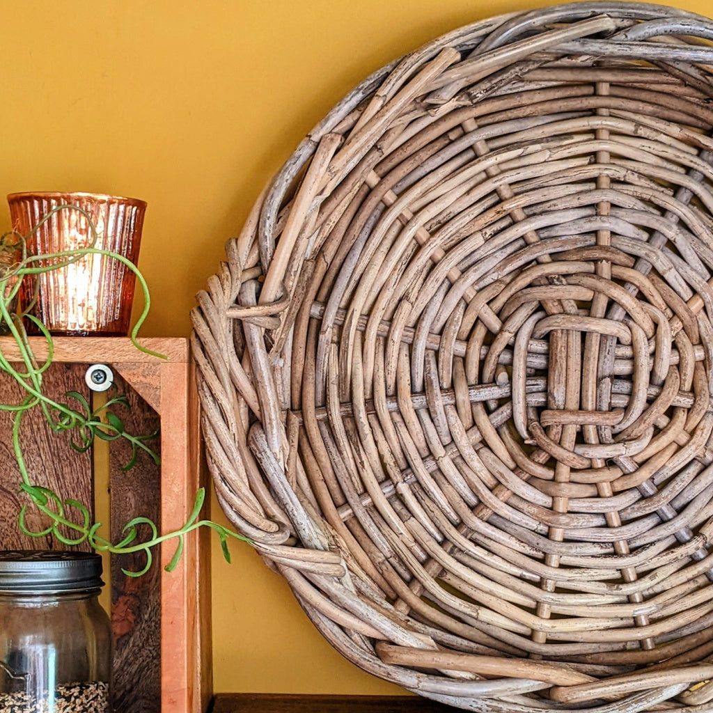 Rustic Round Wicker Tray With Handles | Seconds 37x40x17cm - Thedanes.co.uk - Creative & Sustainable Living The Scandinavian Way