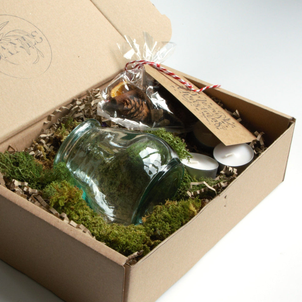Scandi Christmas 'Hygge In A Box' Gift Set -  Recycled Glass Candle Jar With Tea Lights - Thedanes.co.uk - Creative & Sustainable Living The Scandinavian Way