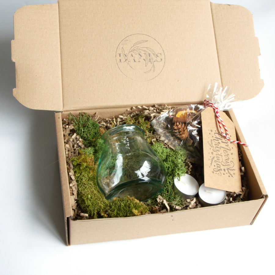 Scandi Christmas 'Hygge In A Box' Gift Set -  Recycled Glass Candle Jar With Tea Lights - The Danes
