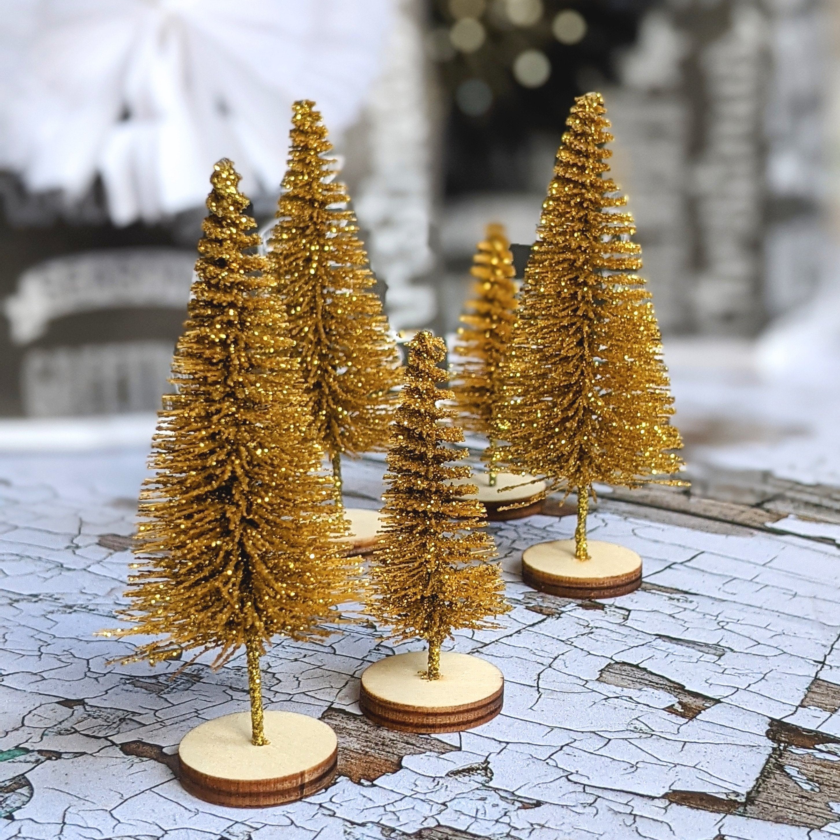 5 Small Gold Bottle Brush Trees Christmas decorations and crafts