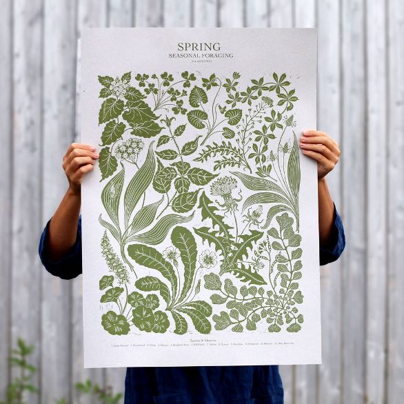 Spring Foraging Poster - Lino Print By Isla Middleton - Thedanes.co.uk - Creative & Sustainable Living The Scandinavian Way