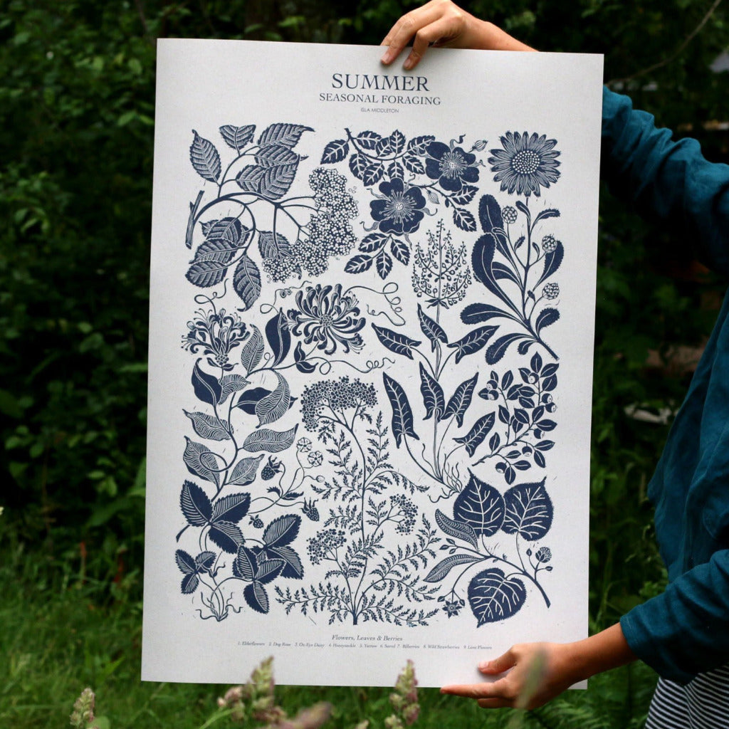 Summer Foraging Poster - Lino Print By Isla Middleton - Thedanes.co.uk - Creative & Sustainable Living The Scandinavian Way