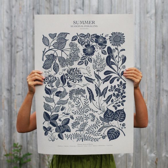Summer Foraging Poster - Lino Print By Isla Middleton - The Danes