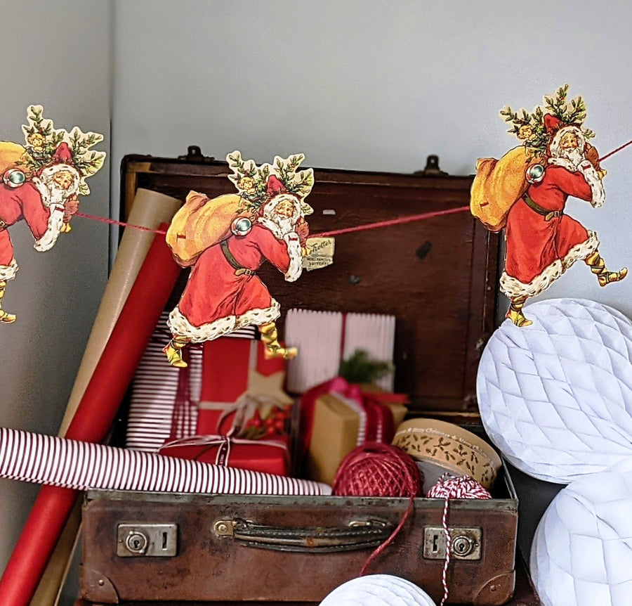 Victorian Paper Christmas Garland - Father Christmas With His Sack - The Danes