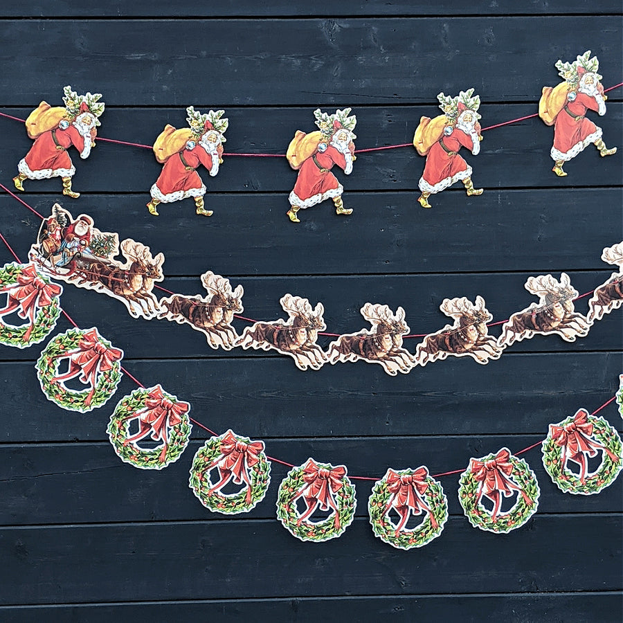 Victorian Paper Christmas Garland - Father Christmas With His Sack - The Danes