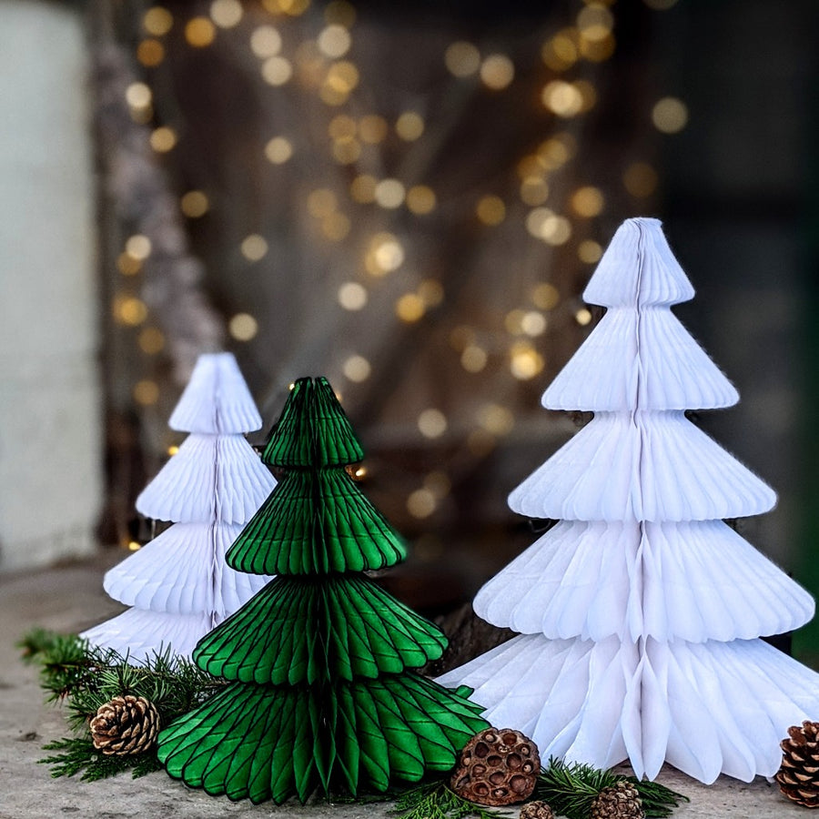 White Honeycomb Paper Christmas Trees - 2 Sizes - The Danes