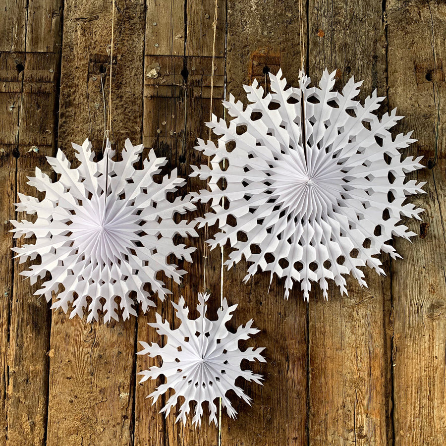 Classic Honeycomb Paper Snowflakes - White in 3 Sizes - The Danes
