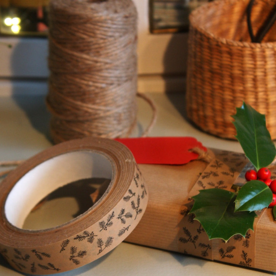 Christmas Berry Branch Kraft Paper Tape - 50m - The Danes