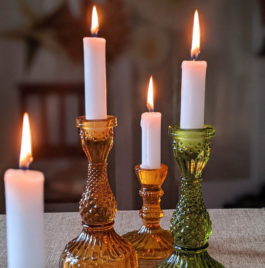 Amber Recycled Glass Dinner Candlestick - 2 Sizes - The Danes