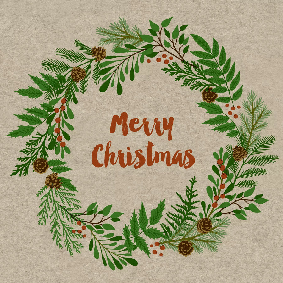 Merry Christmas Berry Wreath | Unbleached Paper Napkins - The Danes