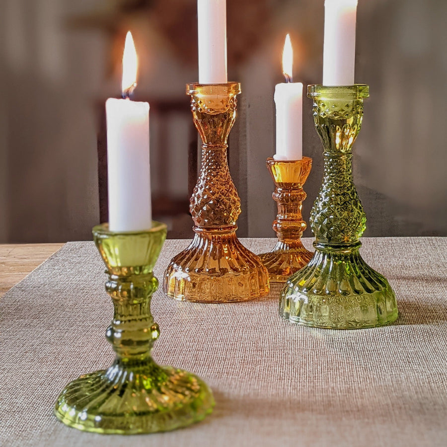 Green Recycled Glass Dinner Candlestick - 2 Sizes - The Danes