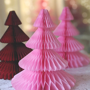 Pink Honeycomb Paper Christmas Trees - 2 Sizes - The Danes