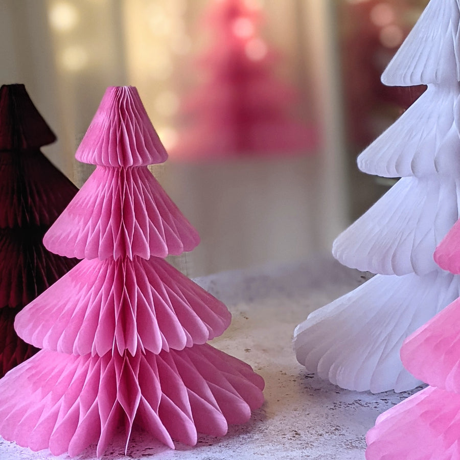 Pink Tree Paper Pink Honeycomb Paper Christmas Trees - 2 Sizes – The Danes
