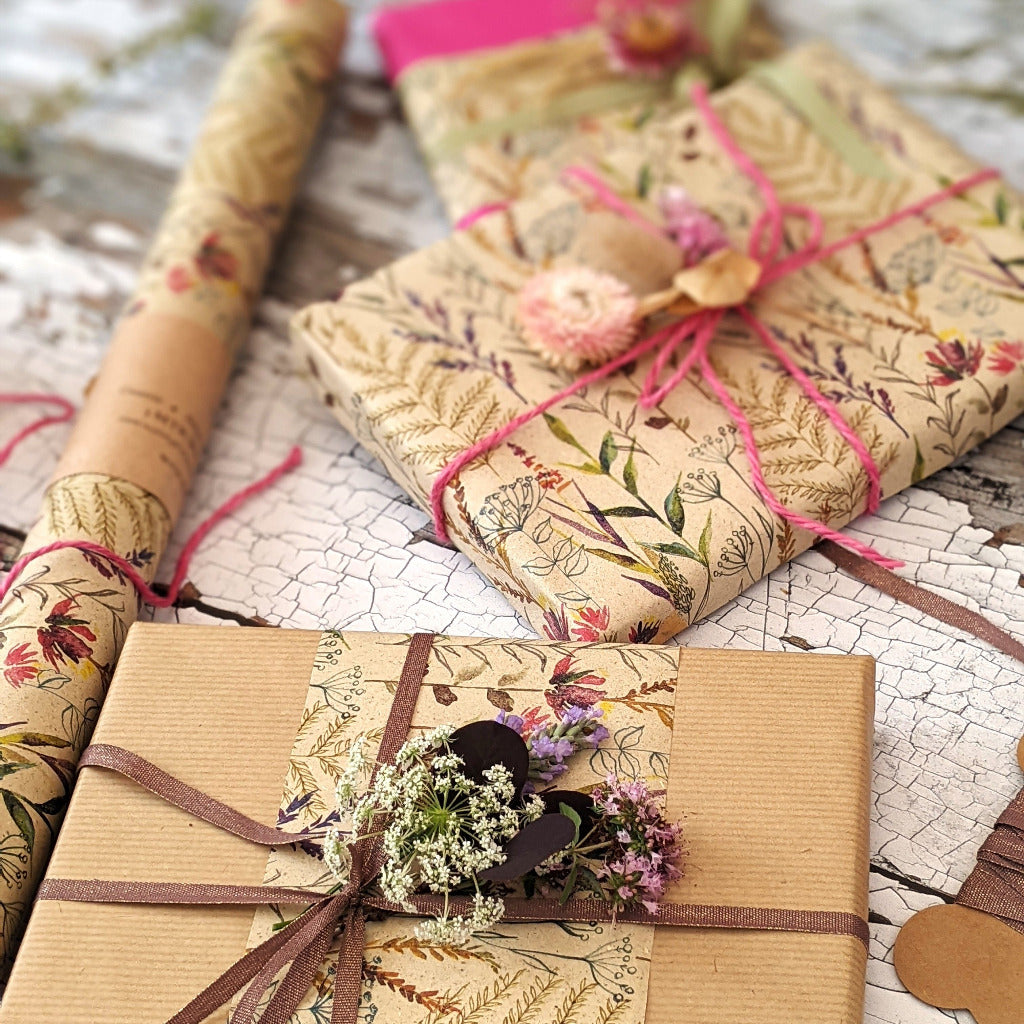 Eco Friendly Gift Wrapping Paper, Grass Fibres & Meadow Flowers, 3M ...