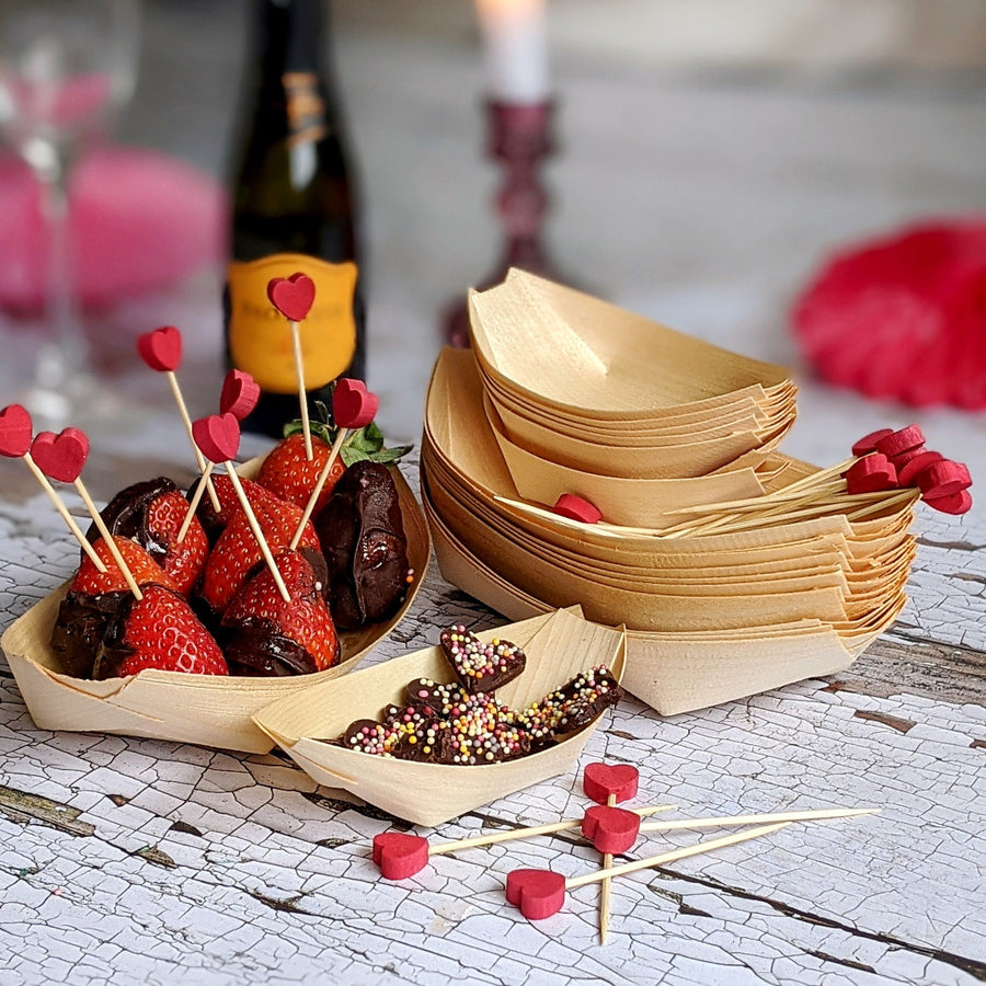 Heart Canapé Party Packs - Wooden Bowls & Skewers - The Danes