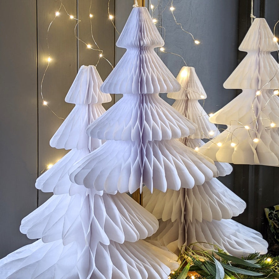 White Honeycomb Paper Christmas Trees - 2 Sizes - The Danes